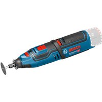 Blue Bosch 12V rotary tool with red accents, ergonomic grip, and a small circular cutting disc attachment.