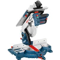 Bosch GTM 12 JL Professional saw, blue and silver, with red accents, adjustable base, and integrated laser guide.