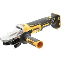 Yellow and black DeWalt 18V XR brushless angle grinder with ergonomic grip and side handle.