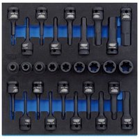 "Draper 1/2" square drive impact socket set in black EVA tray, featuring multiple socket sizes arranged neatly."
