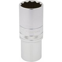 Chrome vanadium 24mm socket with 1/2" square drive, shiny silver finish, knurled grip ring, by Draper.