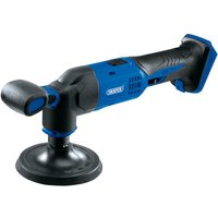 Blue and black Draper D20 20V dual action sander/polisher with ergonomic handle and circular sanding pad.