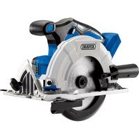 Draper D20 20V brushless circular saw, blue and silver with black handle, large round blade, bare unit.
