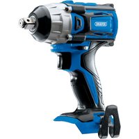 Blue and black Draper D20 20V brushless impact wrench with metallic accents and ergonomic grip, bare unit.