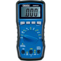 Blue Draper DMM301 automotive digital multimeter with large LCD screen and rotary dial for various measurement settings.