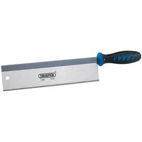 Draper Dovetail Saw with a silver blade, blue and black ergonomic handle, and fine teeth for precision cutting.