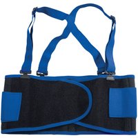 Black and blue Draper back support with adjustable straps and Velcro closures.