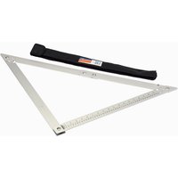 Silver Draper FSQU600 600mm folding square with engraved measurements, triangular shape, and black carrying case.