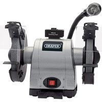 Draper GD825L 200mm heavy duty bench grinder, silver with dual grinding wheels and adjustable worklight.