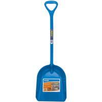Blue Draper polypropylene shovel with a wide scoop and D-shaped handle.