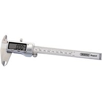 Silver Draper digital caliper with LCD screen and dual reading scale, measures up to 150mm.