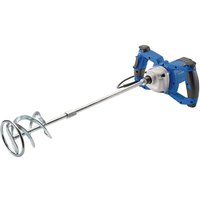 Blue Draper paddle mixer with dual handles, silver mixing paddle, and black grip accents.
