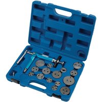 Blue Draper pneumatic brake caliper wind-back tool kit with 16 pieces in a molded plastic carrying case.