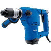 Blue Draper SDS+ rotary hammer drill, 1500W, with black grip handle and adjustable side handle, 230V power cord.