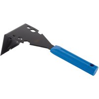 Black metal Draper Skirting and Trim Puller with angled head and blue ergonomic handle.