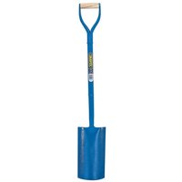 Blue Draper solid forged grafting shovel with a long handle and D-grip, featuring a narrow, pointed blade.