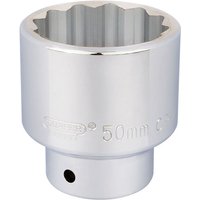 Silver Draper 3/4" drive 12-point socket, 50mm size, with polished finish and engraved branding.