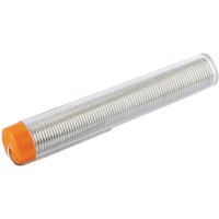 Clear tube of Draper lead-free flux cored solder, 1mm, 20g, with orange cap and visible coiled silver wire inside.