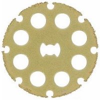 Circular beige Dremel EZ SpeedClic wood cutting wheel with eight round holes and a textured edge.