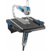 Dremel MS20 Moto-Saw, compact scroll saw with gray and blue accents, detachable coping function, and adjustable base.
