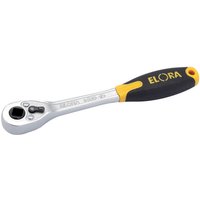 Elora 1450-1D 1/4" square drive reversible ratchet, silver metal with black and yellow ergonomic handle.