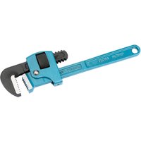 Blue Elora 250mm adjustable pipe wrench with serrated jaws and a textured grip handle.