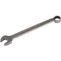 Long stainless steel combination spanner with open end and ring end, silver finish, by Draper.