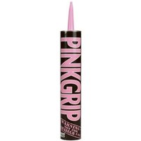 Everbuild Pinkgrip Adhesive 350ml with pink nozzle and bold pink lettering on a black tube.