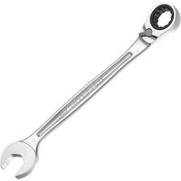Facom 467B silver ratcheting spanner with open-end and ratchet ring, anti-slip design, polished chrome finish.
