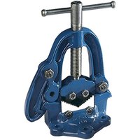 Blue Irwin Record T92C hinged pipe vice with silver screw handle and adjustable jaws for 3-50mm pipes.