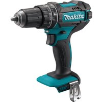 Blue and black Makita cordless combi drill with ergonomic grip and metal belt clip.