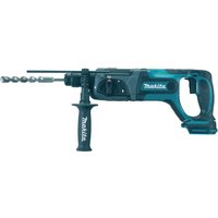 Makita DHR241Z 18V SDS+ rotary hammer in teal and black with side handle and drill bit attached.
