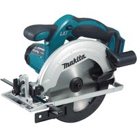Makita 18V LXT circular saw with teal and black handle, silver 165mm blade, and metal base.