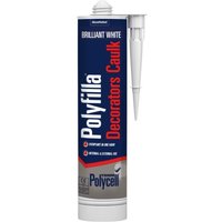 White Polycell decorators caulk tube with blue label and red text, 380ml, pointed nozzle cap.