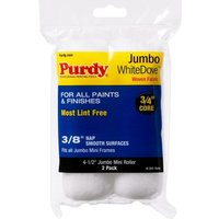 Purdy Jumbo White Dove 4.5" roller sleeve twin pack, white with 3/8" nap for smooth surfaces, in clear packaging.