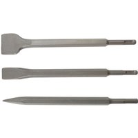 Silver SDS+ 3 Piece Chisel Set with flat, pointed, and wide chisel heads, designed for use with rotary hammers.