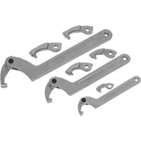 Sealey adjustable C spanner hook and pin wrench set, silver, includes three wrenches with adjustable hooks and pins.