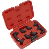 Red Sealey 3/8" drive 9 piece injector pipe socket set in a red plastic case with black sockets.