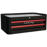 Black and red Sealey mid-box with two drawers, retro style, featuring a sleek design and Sealey logo on the front.