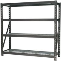 Sealey AP6572 black metal racking unit with four mesh shelves and sturdy frame.