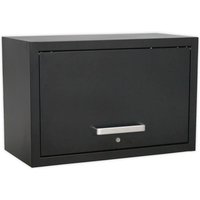 Black Sealey wall cabinet with a sleek design, single lockable door, and a silver handle.