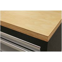 Sealey APMS50WB worktop, pressed wood, 1360mm, light wood grain, smooth finish, black edge, fits modular systems.