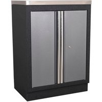 Black and silver Sealey APMS52 modular floor cabinet with two doors and vertical handles, 680mm height.