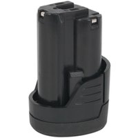 Black Sealey 12V 1.5Ah Li-ion power tool battery with rectangular shape and grooved sides for CP1200 Series.