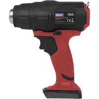 Red and black Sealey cordless hot air gun with ergonomic grip and nozzle, 20V bare unit design.