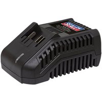 Black Sealey CP20VMC battery charger with vented sides and Sealey logo on top.