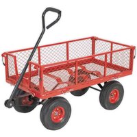 Red Sealey platform truck with mesh removable sides, black handle, and four large wheels.