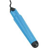 Blue Sealey deburring tool with black curved blade and spare blade compartment at the end.