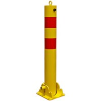 Yellow Sealey folding bollard 900mm with two red reflective bands and a base plate for mounting.