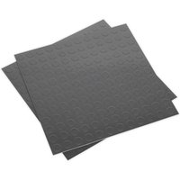Silver Sealey self-adhesive vinyl floor tiles with coin pattern and smooth finish.